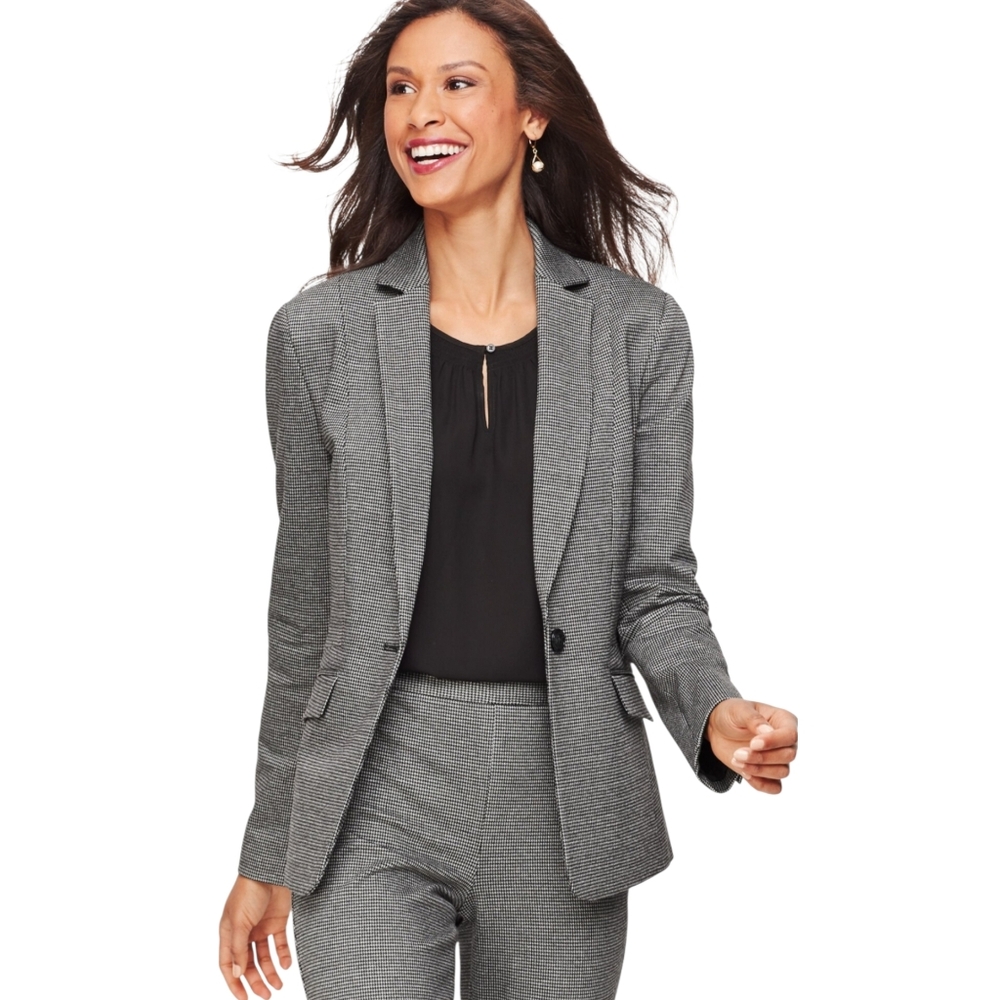 Talbots Black & Gray Plaid 2 Button Blazer Jacket‎ Size 16 Petite